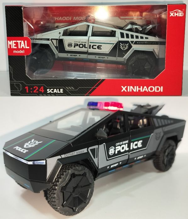 Tesla Cybertruck Полиция модель 1:24 XHD Метал звук Свет