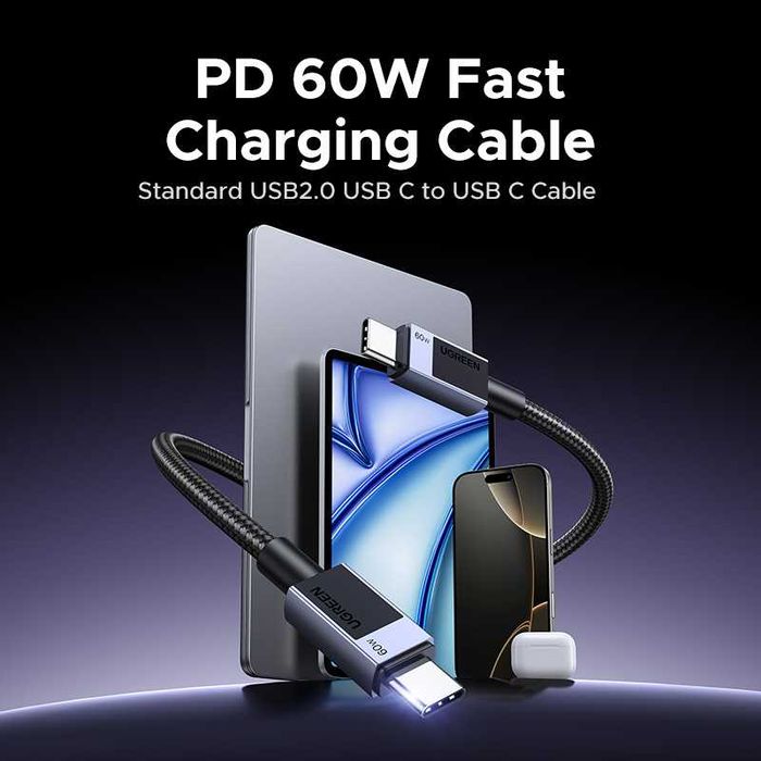 Кабель Type-C на Type-C 60W для швидкої зарядки тайп-с тайп-с PD 3A Fast Charging UGREEN провод шнур тайп си для быстрой зарядки