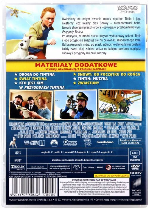 Film Przygody Tintina Płyta Dvd