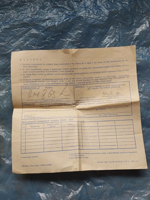 Stary dokument Rachunek 1969rok