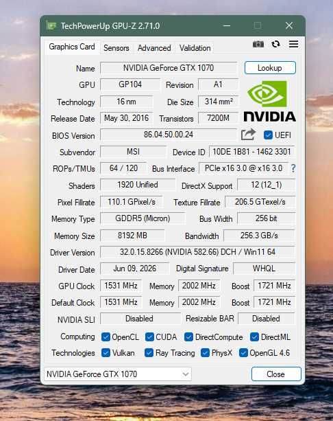PC do Gier Intel i5 12600KF Karta graficzna  MSI GTX 1070 8 GB