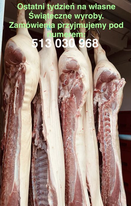 Półtusze wieprzowe z własnej hodowli, ćwierci wołowe, tusze cielęce