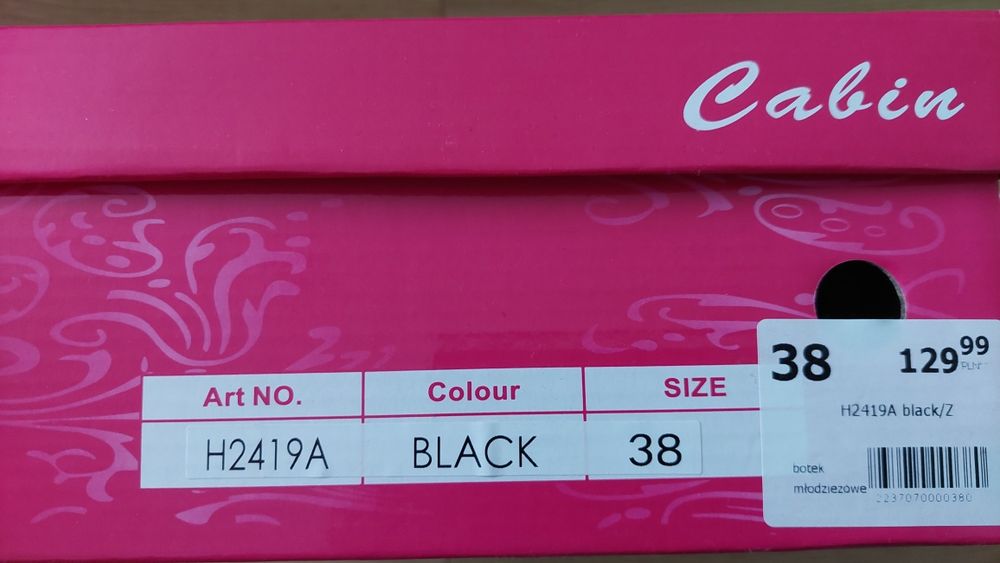Nowe buty botki sztyblety  jesienne Cabin 38 czarny zamsz