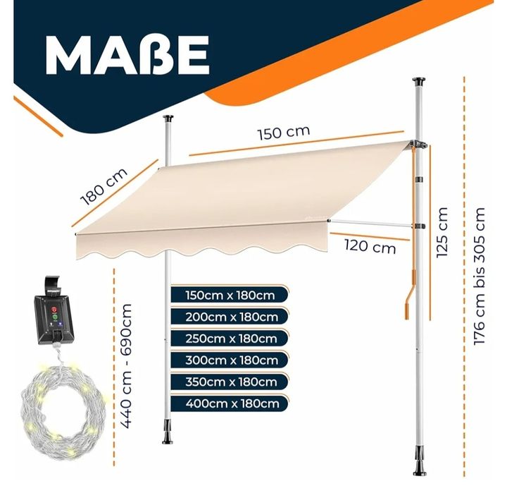 KESSER® Markiza zaciskowa z korbą ręczną i łańcuchem