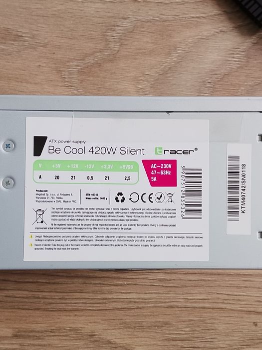 Sprzedam zasilacz komputerowy Tracer Be Cool 420W Silent.
