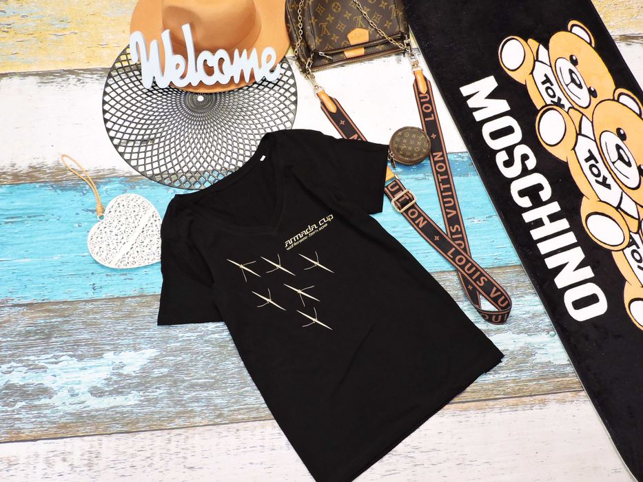 Fashion czarny t shirt złoty print M