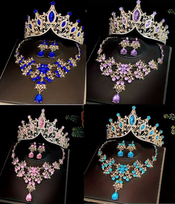 Корона, диадема, тиара с комплектом украшений (колье и сережки) сари