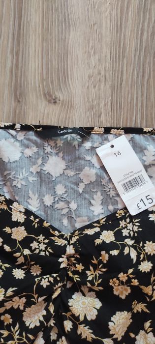 Nowa elegancka czarna bluzka kwiaty z wiązaniem George XXL 44