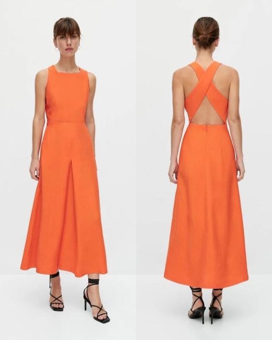 Massimo dutti сукня з льону сарафан лляний помаранчевий міді довгий літній платье льняное летнее оранжевое красное лён