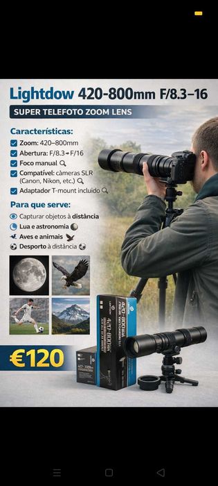 Lente 120€.Fotográfica longo alcance. Oportunidades