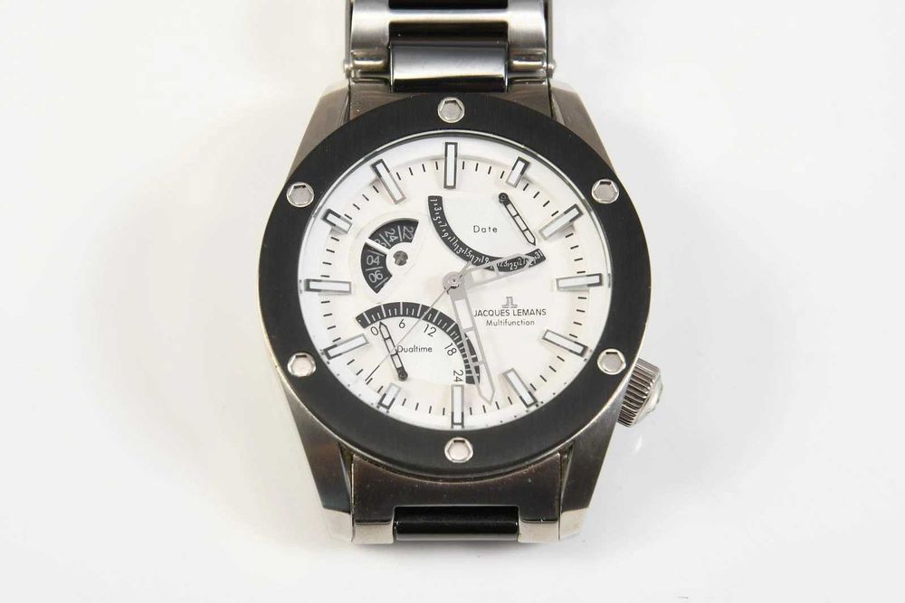 Jacques Lemans 1-1634 biała tarcza Duotime Date zegarek męski Multifunction
