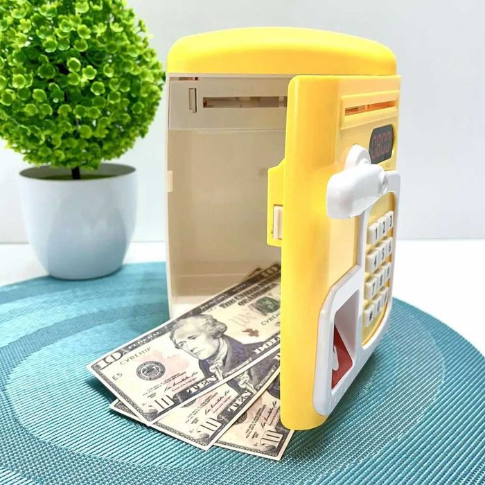 Сейф-копилка с кодовым замком затягивает купюры звук подсветка Желтый