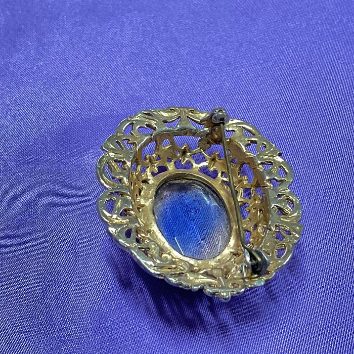 Broche peça vintage 5 cm pedra azul ,castanho