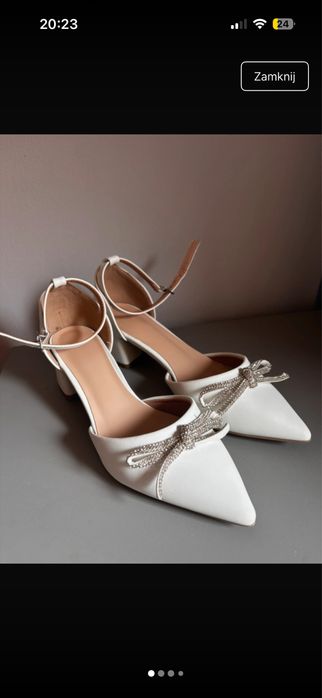 Buty ślubne czółenka na niskim słupku