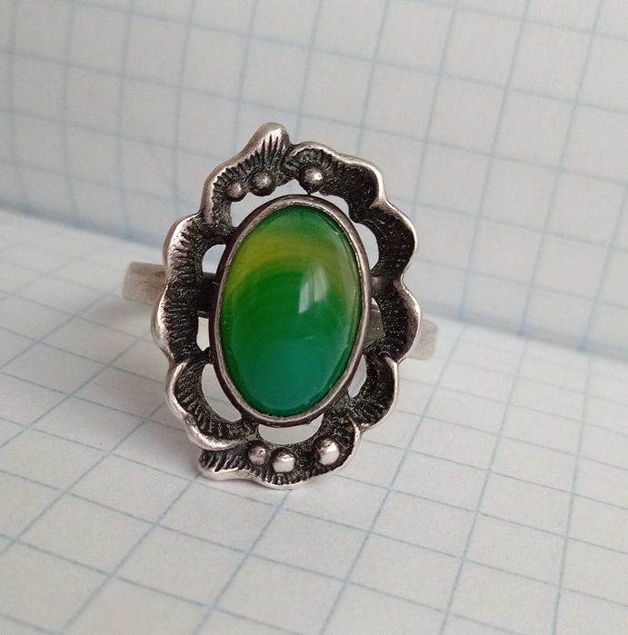 Кольцо с камнем Хризопраз  Серебро 925 звезда ОМВ СССР