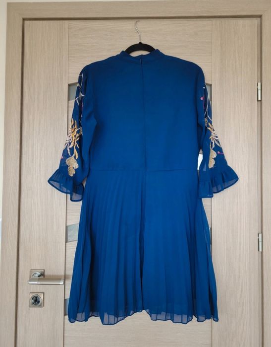 Asos 40 L plisowana M 38 sukienka granatowa haft hafowana wesele kwiat