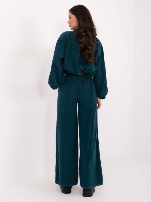 Morskie sztruksowe spodnie ITALY MODA – szerokie nogawki i pasek