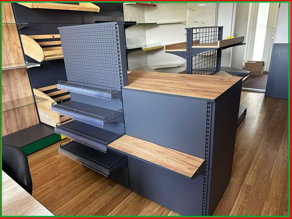 Торгове обладнання в магазин. Каси прилавки. Стелажі. Кавомодулі. Вітрини для випічки. Кондитерські полиці