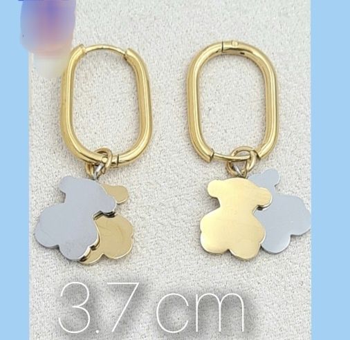 Kolczyki owale złote misie zawieszki złoty srebrny stal chirurgiczna