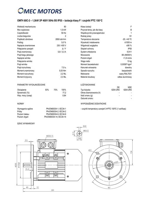 silnik elektryczny 1,5kW 2900obr. 3fazowy 80B5 OMT