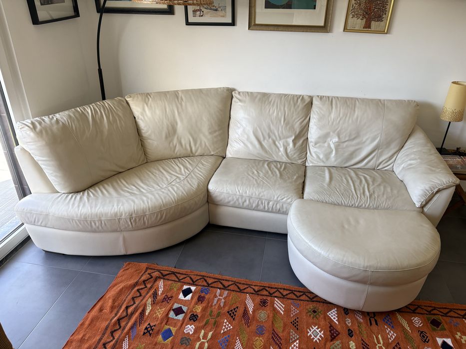 Sofá pele genuína com chaise longue