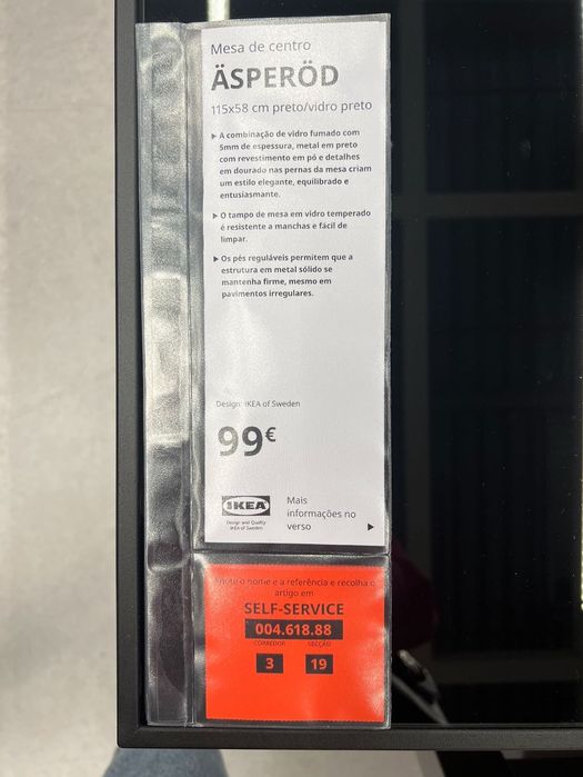 Mesa de Centro IKEA ÅSPERÖD – Preto/Vidro Fumado – Excelente Estado
