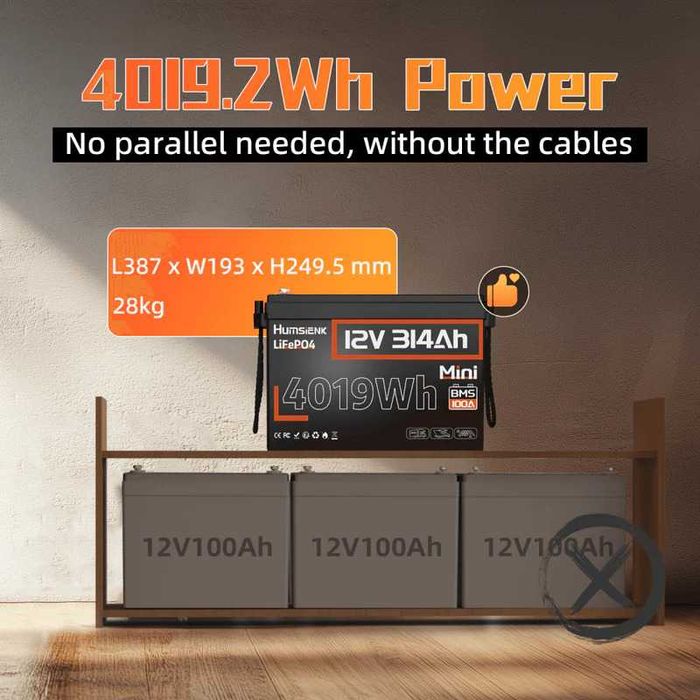 Акумулятор Humsienk LiFePO4 12V 314Ah (200A BMS) + Bluetooth