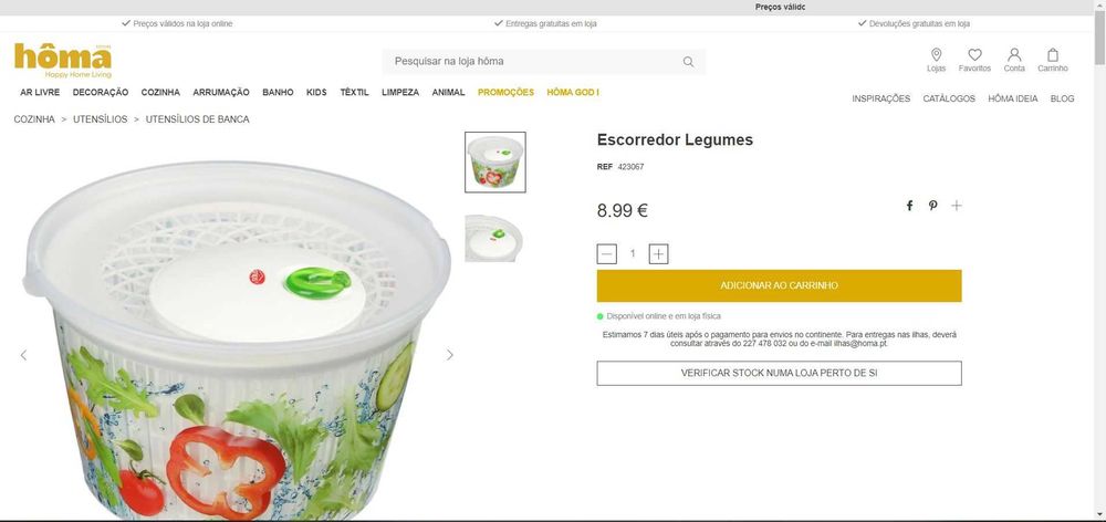 Escorredor / centrifugador de alface / salada / legumes - 4 lts