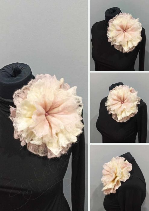 Broszka pastelowa XL beżowo-różowa