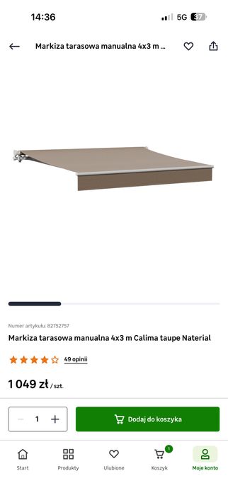 Markiza tarasowa manualna szara