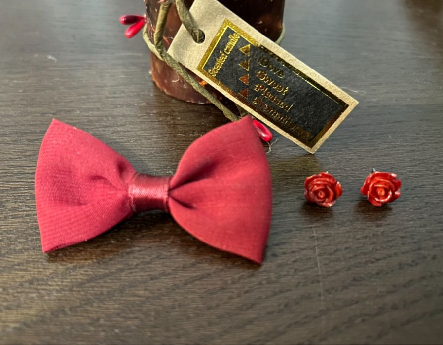 Zestaw kolczyki róże różyczki plus kokardka do włosów