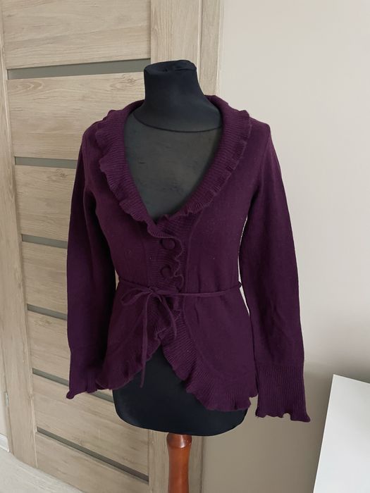 Sweter fioletowy damski rozpinany guziki rozmiar 38 Mzima wełna angora