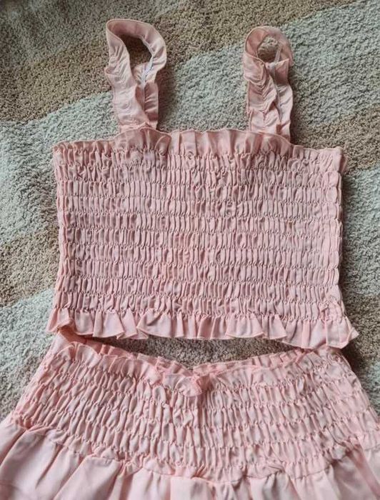 Zestaw komplet Top Spódnica pudrowy róż S