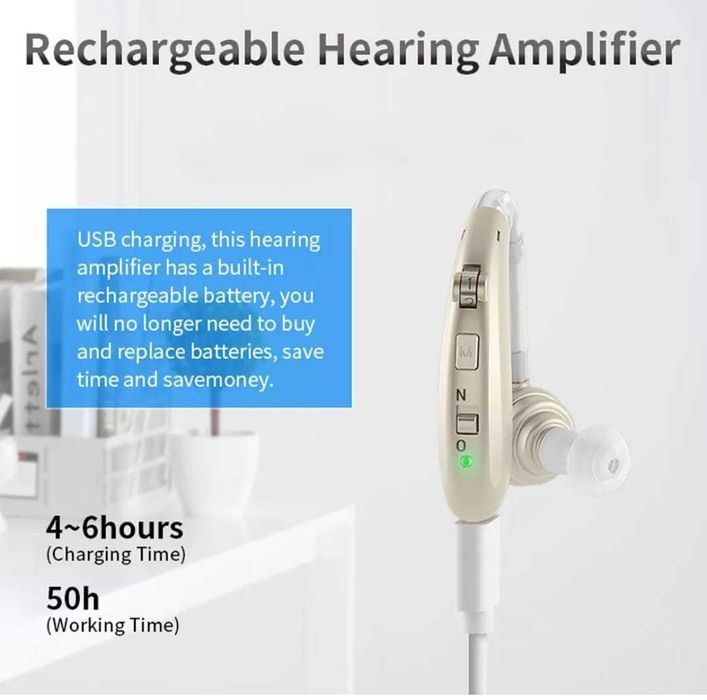 Aparelho auditivo recarregável com redução de ruído