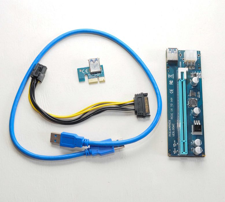‼️Райзер, перехідник, подовжувач, плата розширення VER006C USB 3.0 PCI-E 1X-16X Riser для відеокарт 60см sata