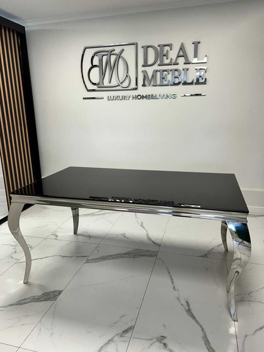 Stół elegance glamour srebrny z czarnym szkłem 160x90