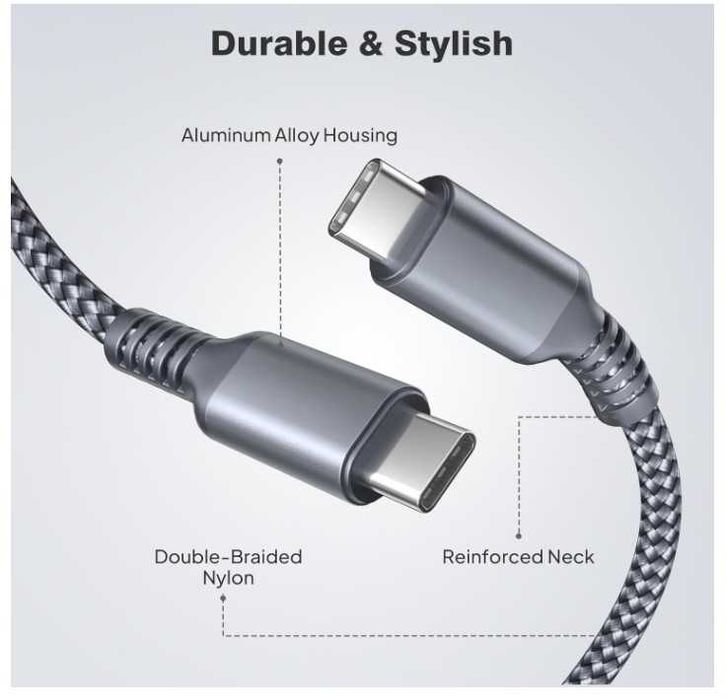 Kabel USB C do USB C w oplocie 3 sztuki 1/2/3m szary Elebase