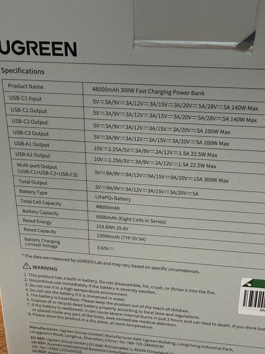Зовнішній акамулятор, Павербанк PowerBank Ugreen Nexode 48000 mAh 300W