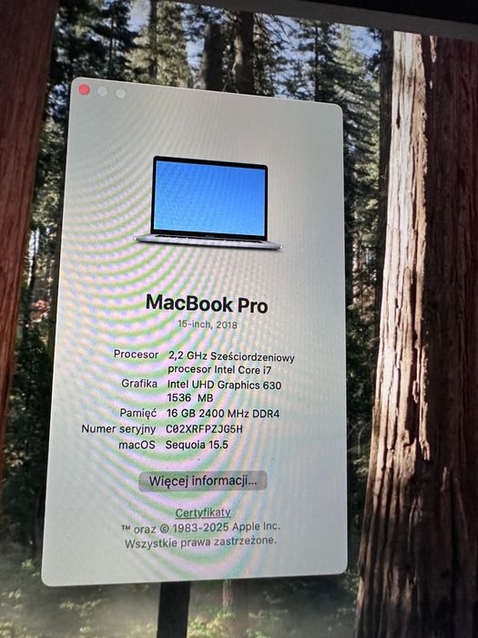 Macbook Pro 15” 2018 16GB/256SSD Międzyrzec Podlaski • OLX.pl