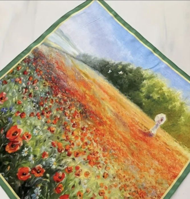 Jedwabna Chusta apaszka Silk "Impresjonistyczny Ogród" – 100% Naturaln