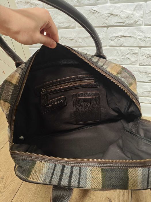 Paul kehl сумка дорожня шкіряна / шерстяна в клітинку tweed вовняна