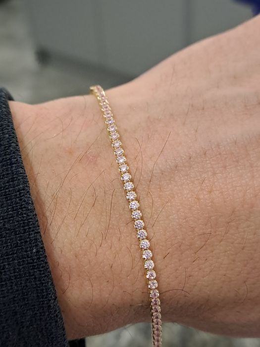 Piękna złota bransoletka z różowymi Cyrkoniami Pr.585 Nowa 18 cm