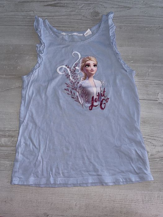 Bluzka koszulka H&M Elsa Frozen Kraina Lody niebieska falbanki 122/128