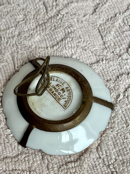 Mini prato Limoges porcelana retrato senhora borda rubi vintage