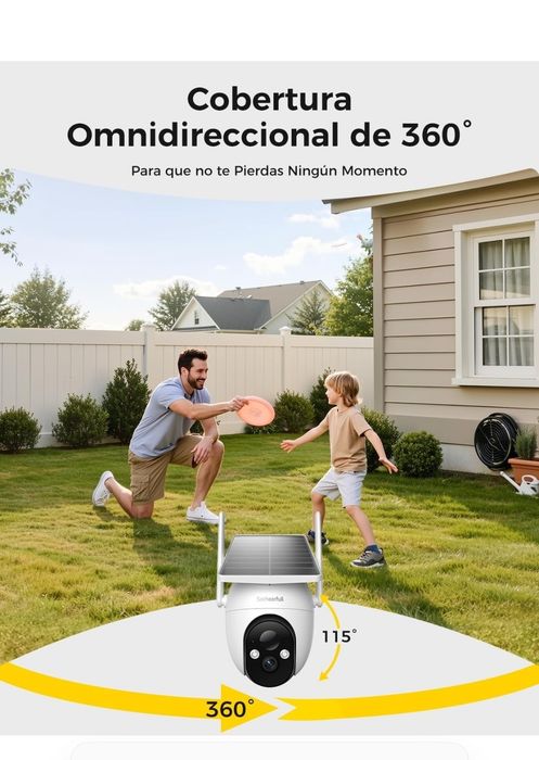 Câmara vigilância 360° PTZ WiFi exterior com painel solar, sem cabos
