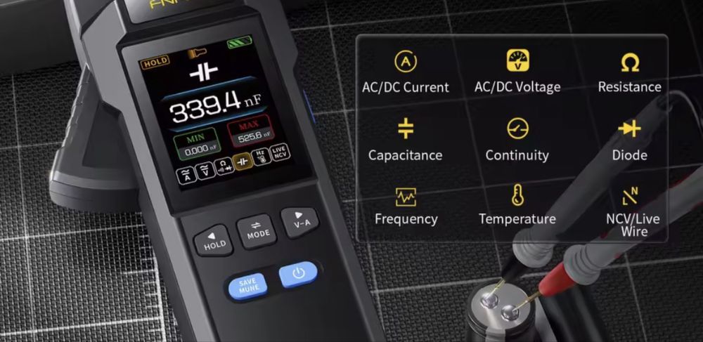 FNIRSI DMC-100 струмові кліщі АС/DC 600A мультиметр.  підраховує TRMS