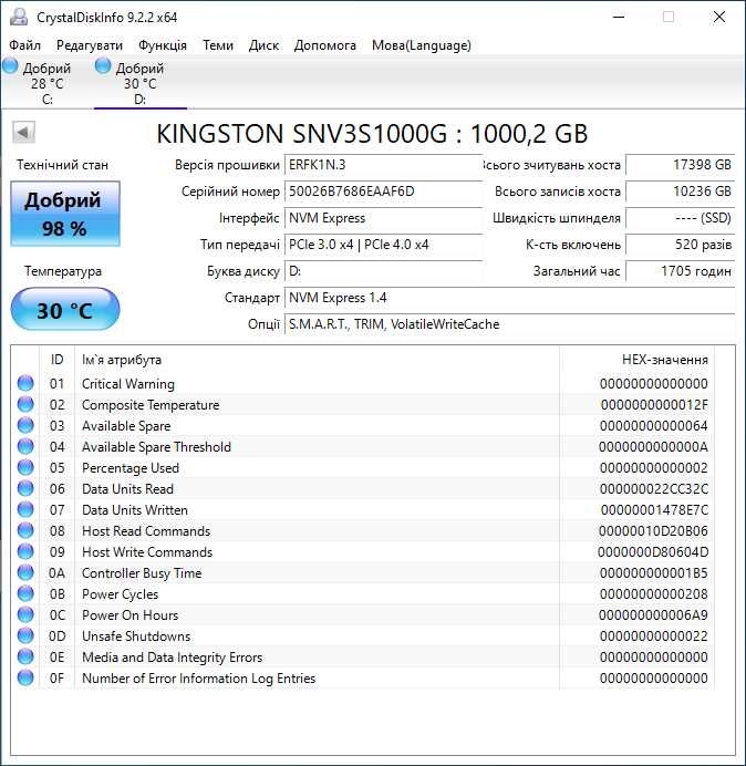 M.2 SSD диск 1TB Kingston NV3 (6000MBs\NVMe\PCI-e 4.0 x4). Trade-IN