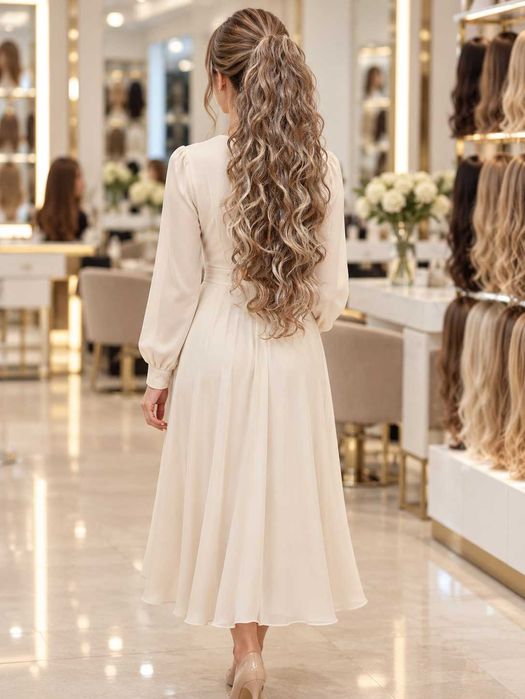 Długa falowana dopinka Mirella  w kolorze podpalanego blondu z nutą popielu i platyny ultralekka 58cm-Nessaja salon peruk Kraków