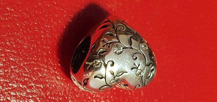 Jóia Conta Prata Esterlina (Prata d'Lei) S925 Conta Coração Flor Retro