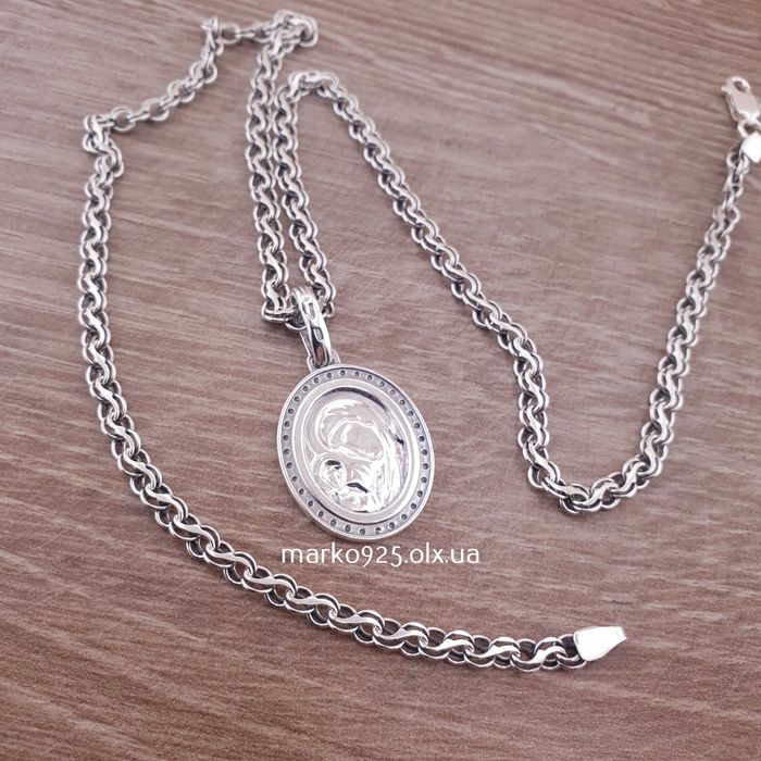 Жіноча срібна цепочка і ладанка-іконка Богородиця. Ланцюжок жіночий